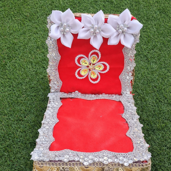 Handmade Laddu Gopal Bistar | Designer Kanha Ji Bed | Velvet Decorative Shayan Aasan with Lace & Flower Work (Multiple Colors Available)