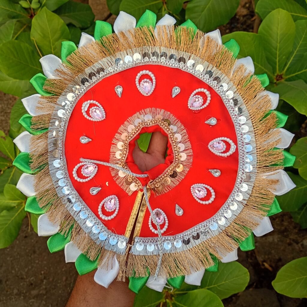 Handmade red Laddu Gopal poshak set with pearl work and designer circular dress for Krishna Ji