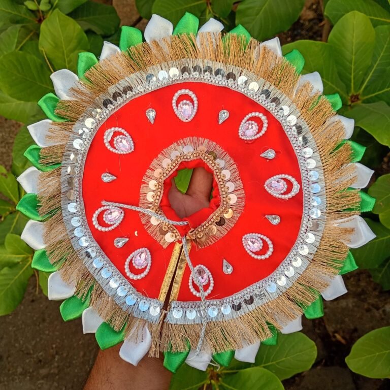 Handmade red Laddu Gopal poshak set with pearl work and designer circular dress for Krishna Ji