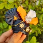 Laddu Gopal Designer Dress Set Black Orange Size 1-6 | Handmade Kanha Ji Poshak with Mukut, Bansuri & Dhoti | Premium Bal Gopal Dress Set - Image 8