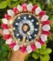 Laddu Gopal pagdi with flower design pink white satin and pearl center