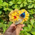 Laddu Gopal mukut with peacock feather design stone and pearl work