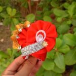 Handmade Laddu Gopal mukut with pearl and stone work red Krishna crown
