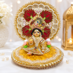 Premium Handmade Laddu Gopal Ji Aasan 10x10 Inch | Designer Singhasan with Decorative Back Support | Kanha Ji Pooja Chowki Seat | Krishna Mandir Decoration - Image 3