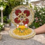 Premium Handmade Laddu Gopal Ji Aasan 10x10 Inch | Designer Singhasan with Decorative Back Support | Kanha Ji Pooja Chowki Seat | Krishna Mandir Decoration - Image 4
