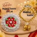 Premium Big Bhai Bhabhi Rakhi Set 15 CM | Designer Pearl & Stone Work Rakhi | Elegant Raksha Bandhan Gift